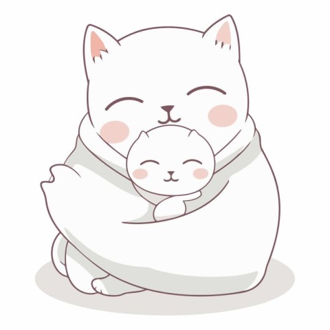 Illustration of a Cute Cat Hugging a Little Baby Cat