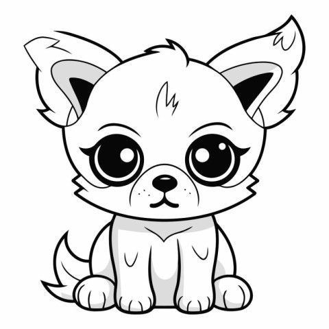 Cute Cartoon Chihuahua - Black and White Vector Illustration