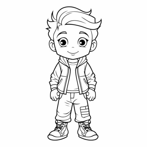 Cute little boy in winter clothes for coloring book