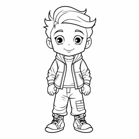 Cute little boy in winter clothes for coloring book