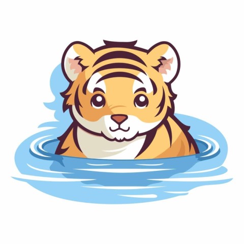 Cute tiger swimming in the water. Isolated on white background.