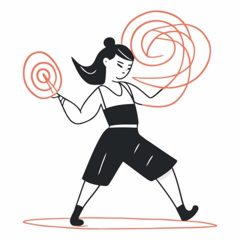 Fitness girl with a skipping rope in flat style.