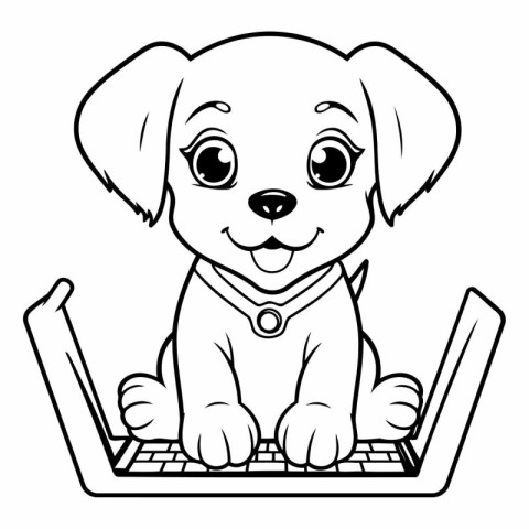 Black and White Cartoon Illustration of Cute Dog or Puppy with L