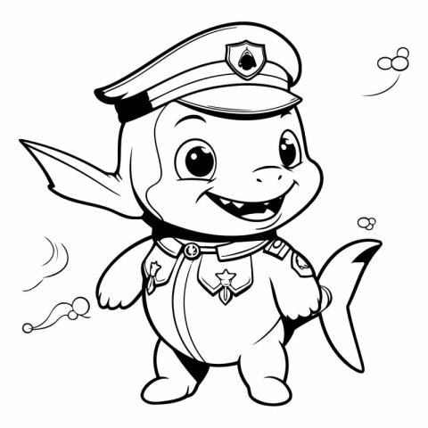 Black and White Cartoon Illustration of Cute Little Pirate Capta