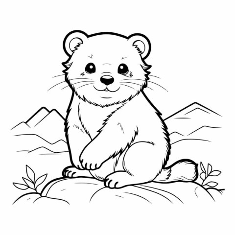 Cute hamster sitting on a rock for coloring book.