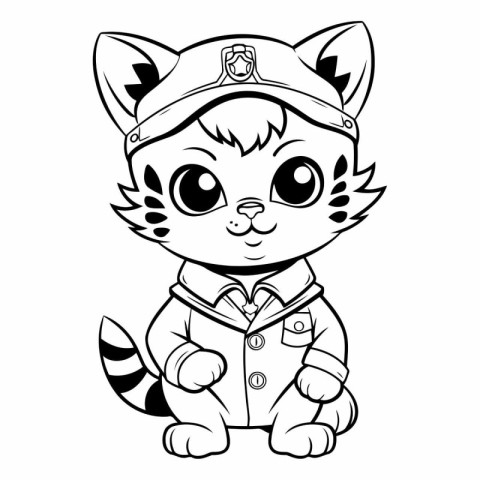 Black and White Cartoon Illustration of Cute Tiger Sailor Animal