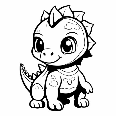 Cute Dinosaur Cartoon Coloring Page Isolated on a White Backgrou