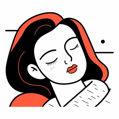 Illustration of a woman with closed eyes. Vector line art.