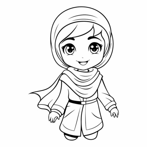 Arabic girl in traditional clothes. Coloring book for children.