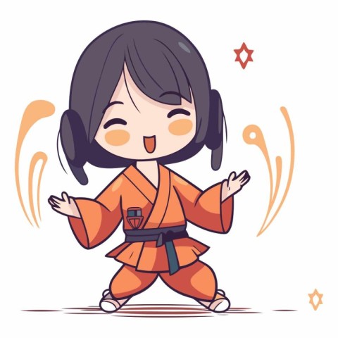 Kung fu girl in kimono. Cartoon style.