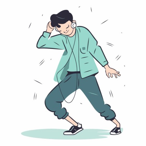 Young man dancing hip-hop in sketch style.