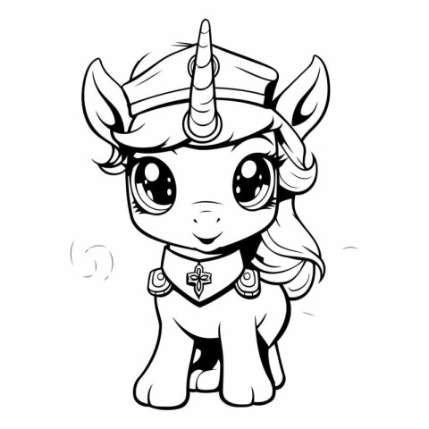 Black and White Cartoon Illustration of Unicorn Fantasy Characte