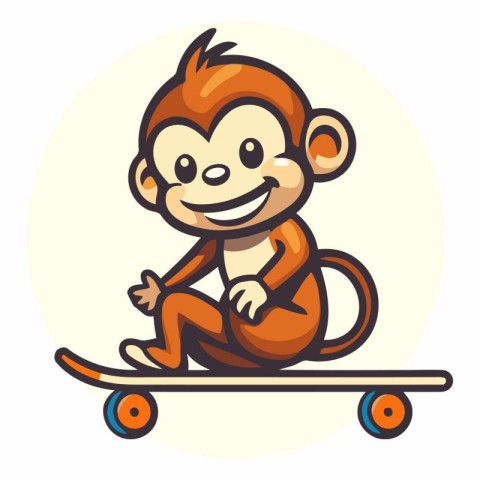 Cute monkey riding a skateboard in cartoon style.