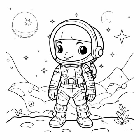 Cartoon astronaut on the moon. Coloring book for children.