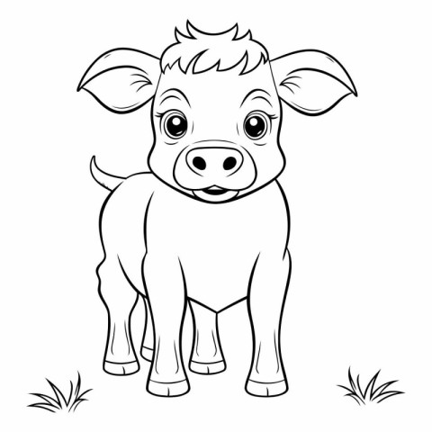 Coloring Page Outline Of a Cute Cartoon Baby Cow Vector