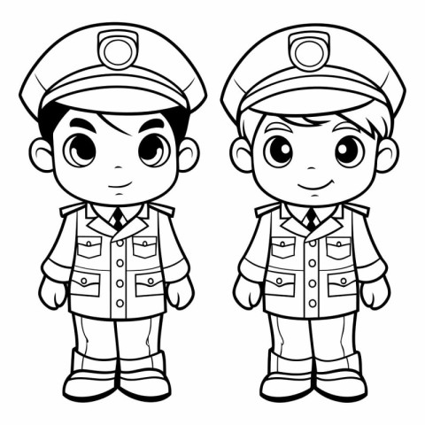 Coloring book for children: Boy and girl in police uniform (vect