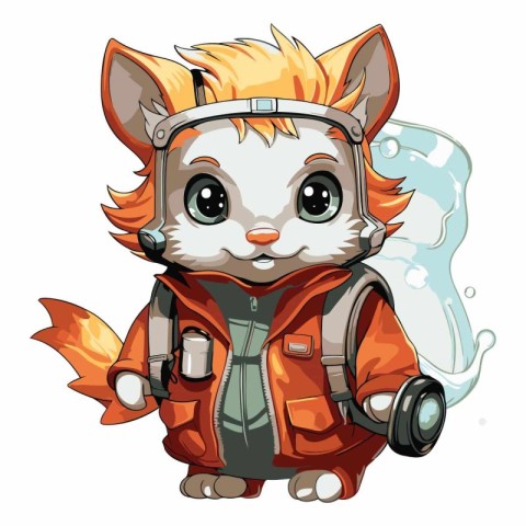 Cute fox in astronaut costume. Cartoon character.