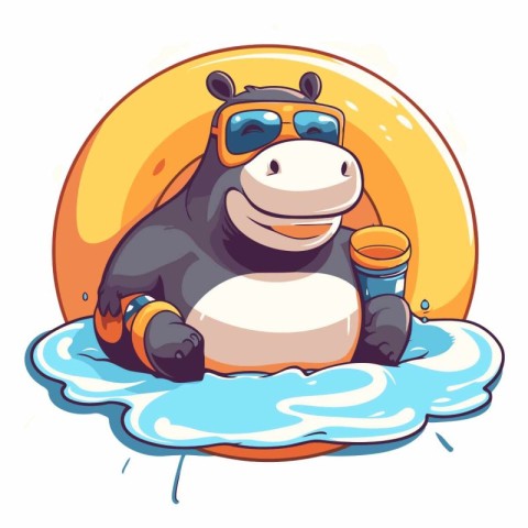 Illustration of a Hippopotamus Relaxing in a Lifebuoy