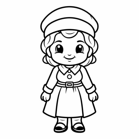 Coloring book for children: girl in a dress and beret