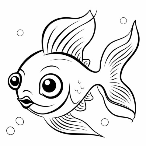 Black and White Cartoon Illustration of Cute Fish for Coloring B