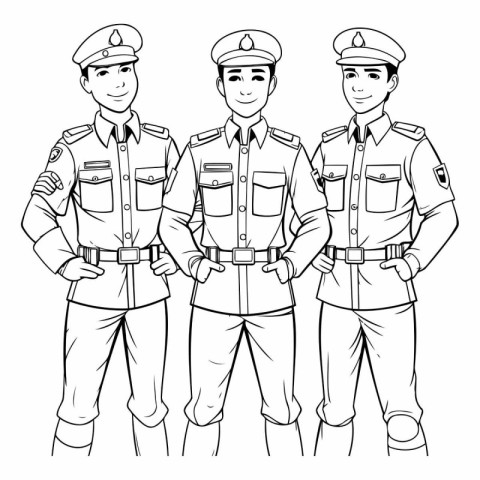 Police officers in uniform. Coloring book for adults.