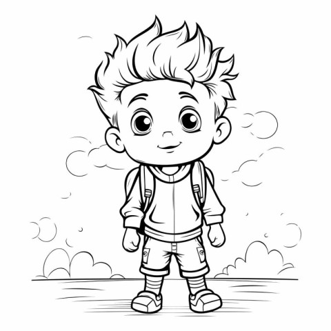 Outdoor sketch of a little boy on white background.