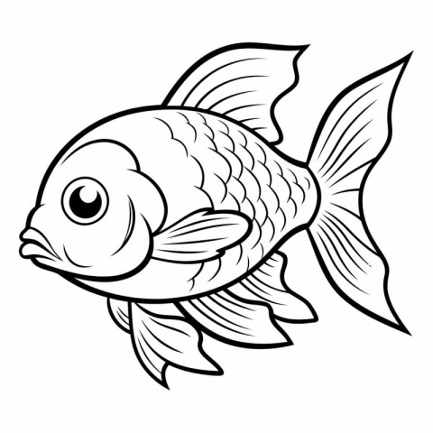 Illustration of a Black and White Cartoon Fish - Coloring Book