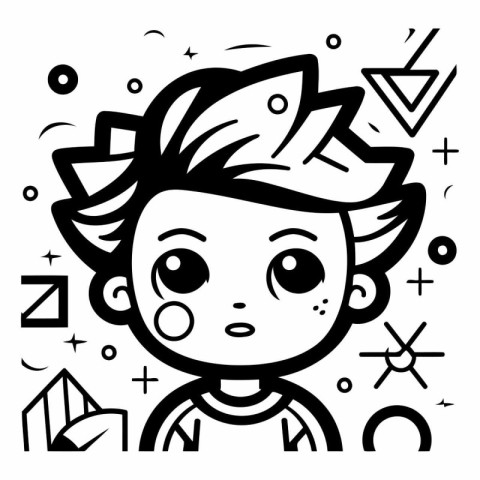 Black and White Cartoon Illustration of Cute Little Boy or Kid F