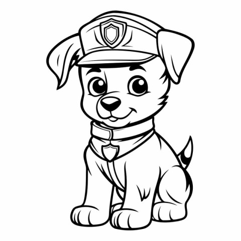 Black and White Cartoon Illustration of Cute Puppy Police Dog An