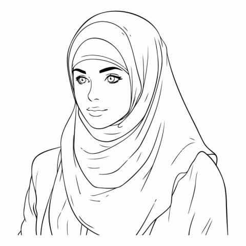 Beautiful muslim woman in hijab. Hand drawn vector illustration.