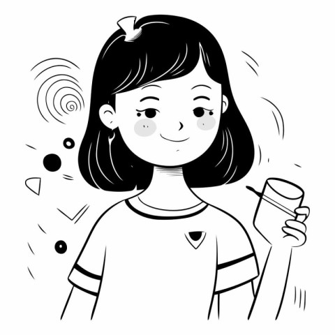 Vector illustration of a girl with a cup of coffee in her hand.