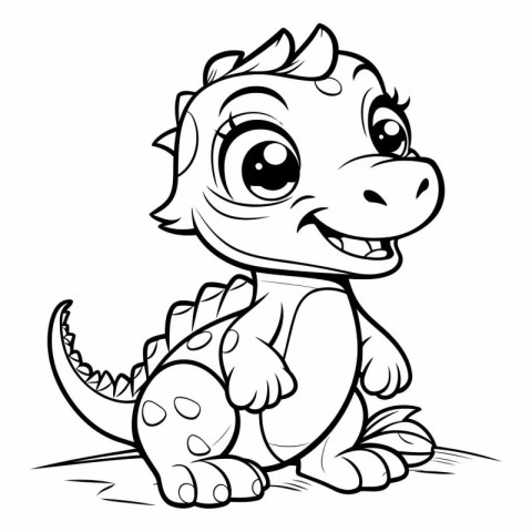 Cute Dinosaur - Black and White Cartoon Illustration for Colorin