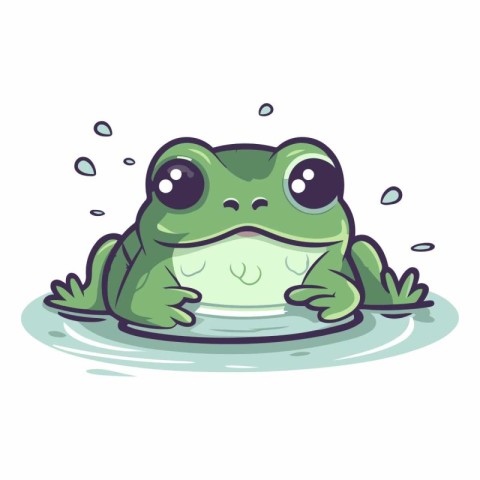 Frog cartoon vector illustration. Cute green frog on white backg