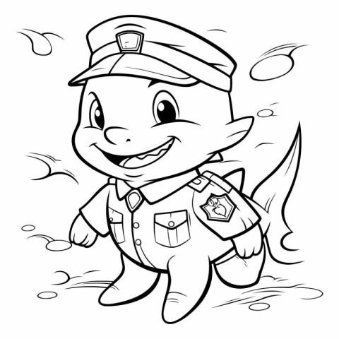 Black and White Cartoon Illustration of Cute Little Policeman An