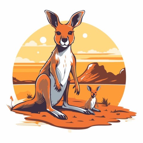 Kangaroo with joey in the desert.