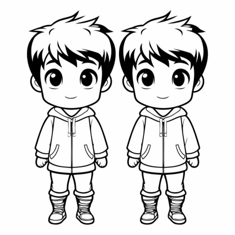 Vector illustration of a boy and girl in warm clothes on a white