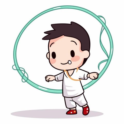 Boy with Hula Hoop - Colorful Cartoon Character Illustration