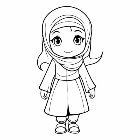 Cute muslim girl in hijab for coloring book