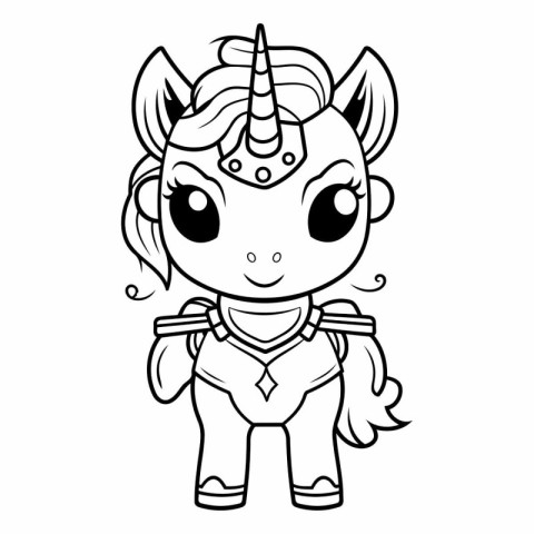 Coloring Page Outline Of cartoon cute unicorn.