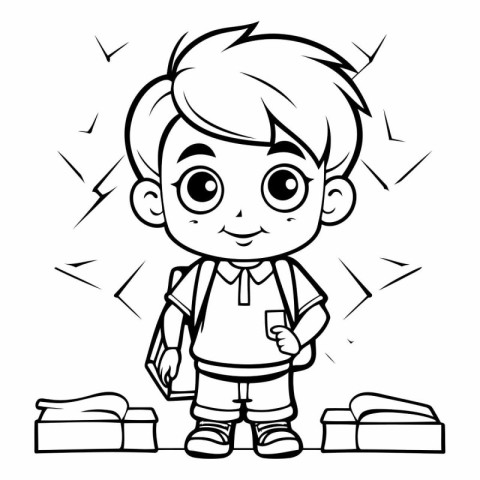 Black and White Cartoon Illustration of Cute Little Boy or Kid C