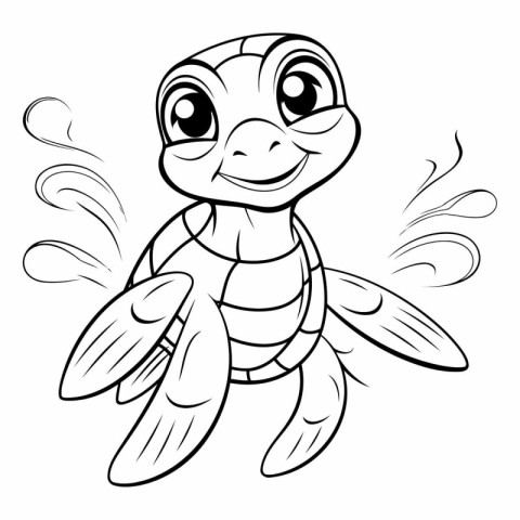 Black and White Cartoon Illustration of Funny Turtle Animal Char