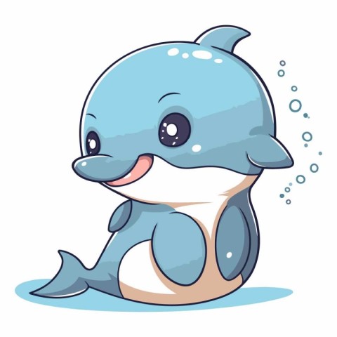 Cute cartoon dolphin isolated on a white background.