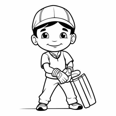 Cricket player cartoon vector illustration. Boy in baseball cap