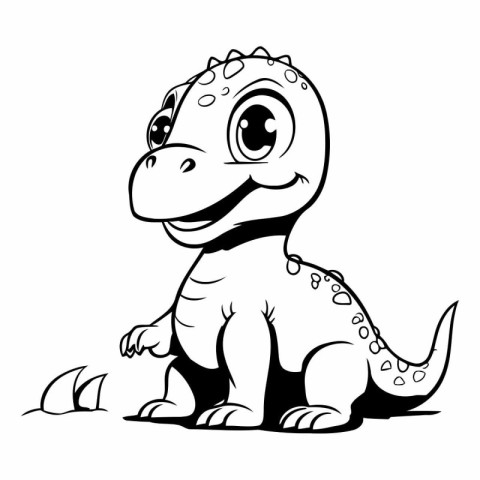 Cute Dinosaur - Black and White Cartoon Illustration. Isolated O