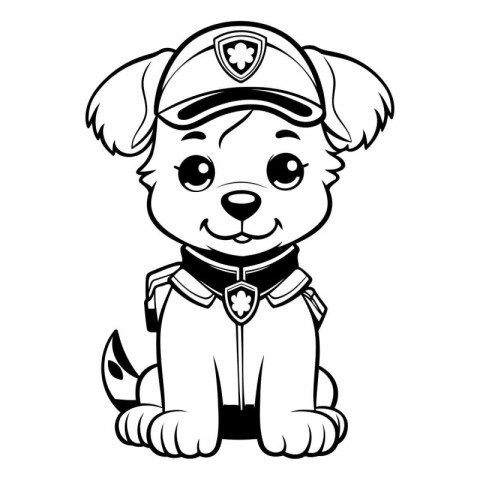 Black and White Cartoon Illustration of Cute Puppy Sailor Animal