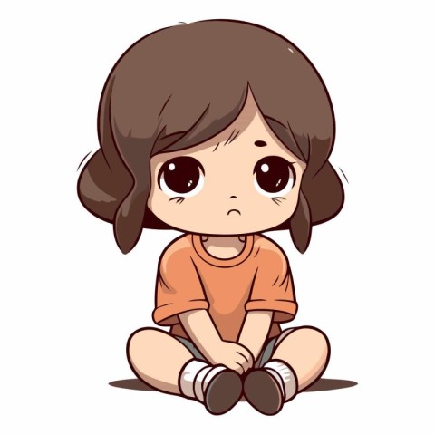 Cute little girl sitting on the floor. Vector cartoon illustrati