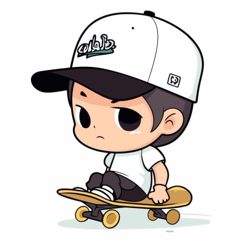 Cute little boy riding a skateboard. Vector cartoon illustration