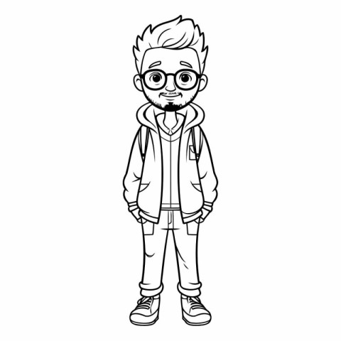 cute little boy with beard and glasses cartoon vector illustrati