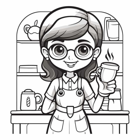 Coffee Shop Girl Cartoon Mascot Character Vector Illustration