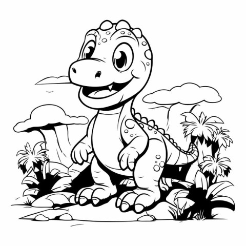 Black and White Dinosaur Cartoon Mascot Illustration for Colorin